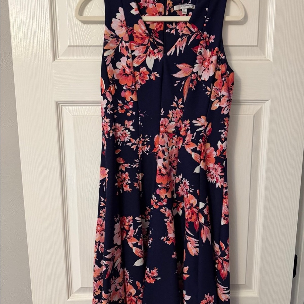 Studio One Floral Sleeveless Dress Navy Pink Women’s PL
